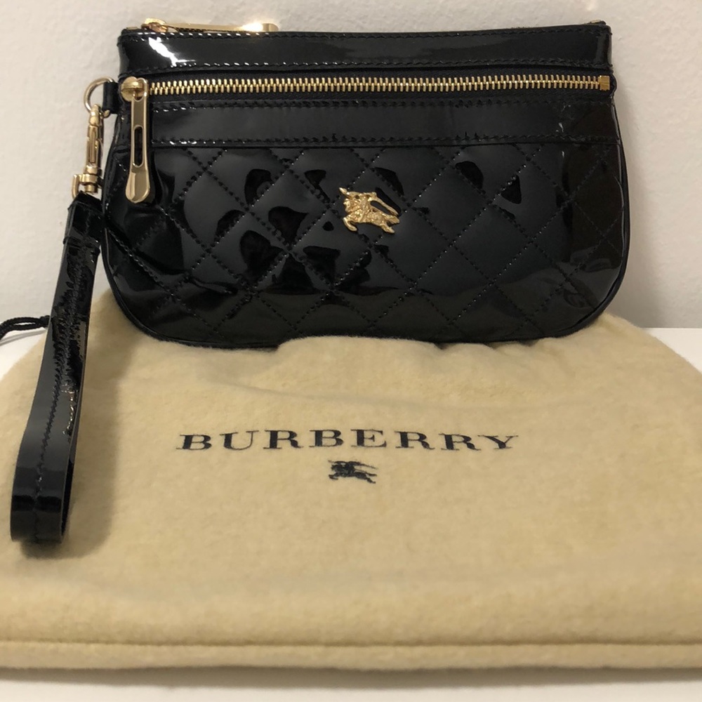Burberry black patent leather wristlet